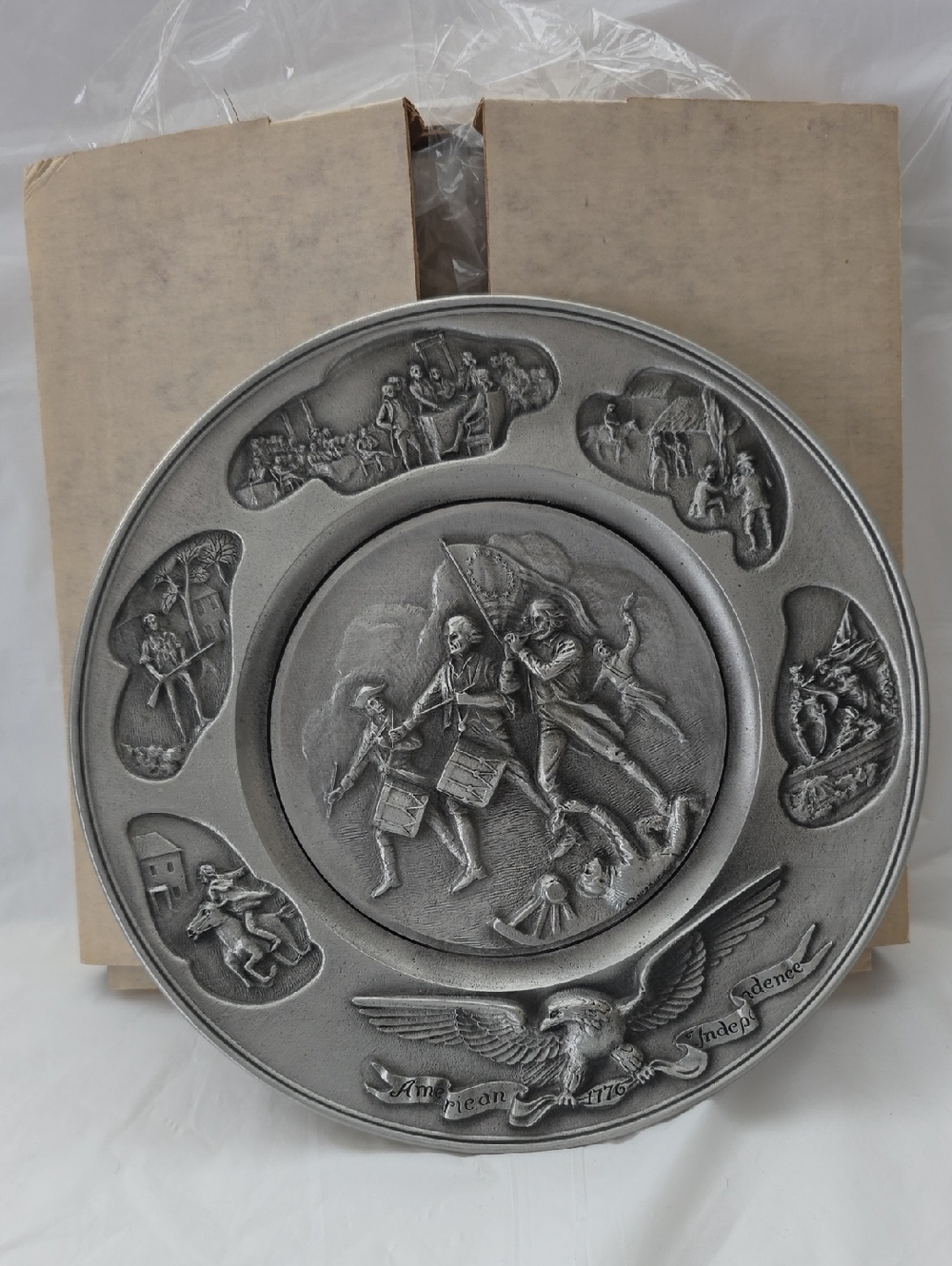 Vintage Hudson Pewter American Independence Dsy 1776 Relief Plate